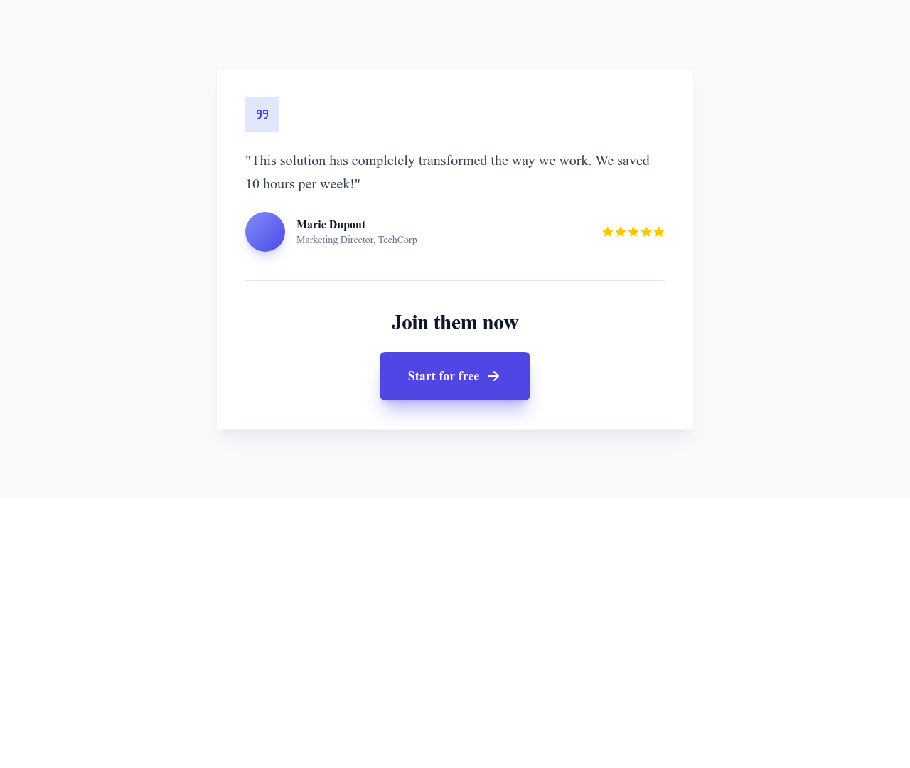Screenshot of CTA Card Testimonial template