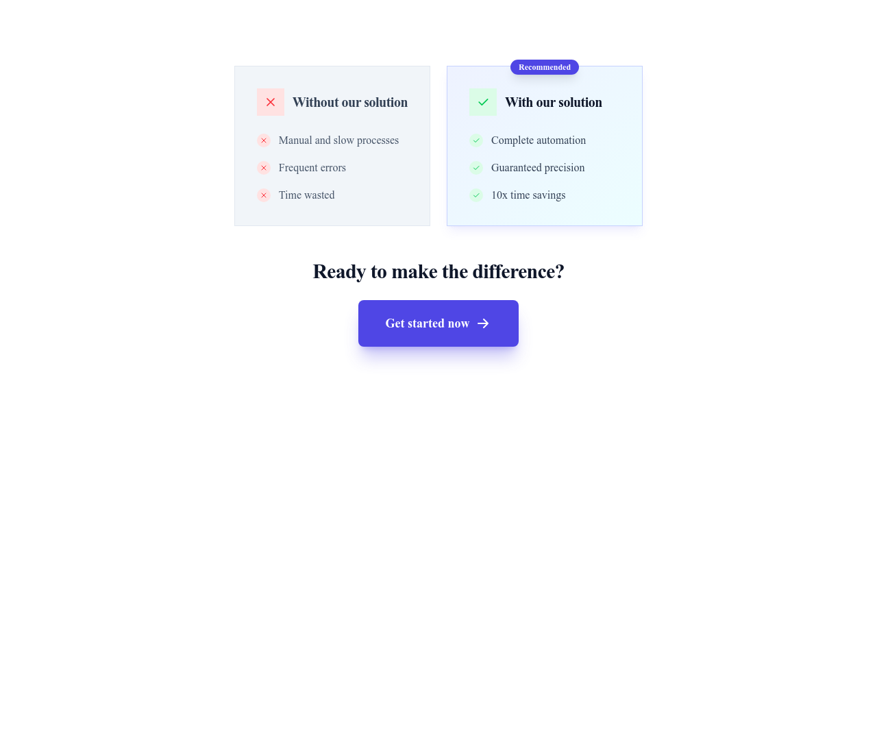 Screenshot of CTA Comparison template