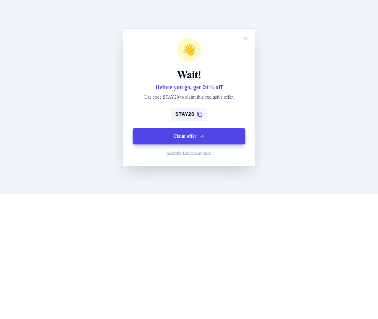 Screenshot of CTA Exit Intent template