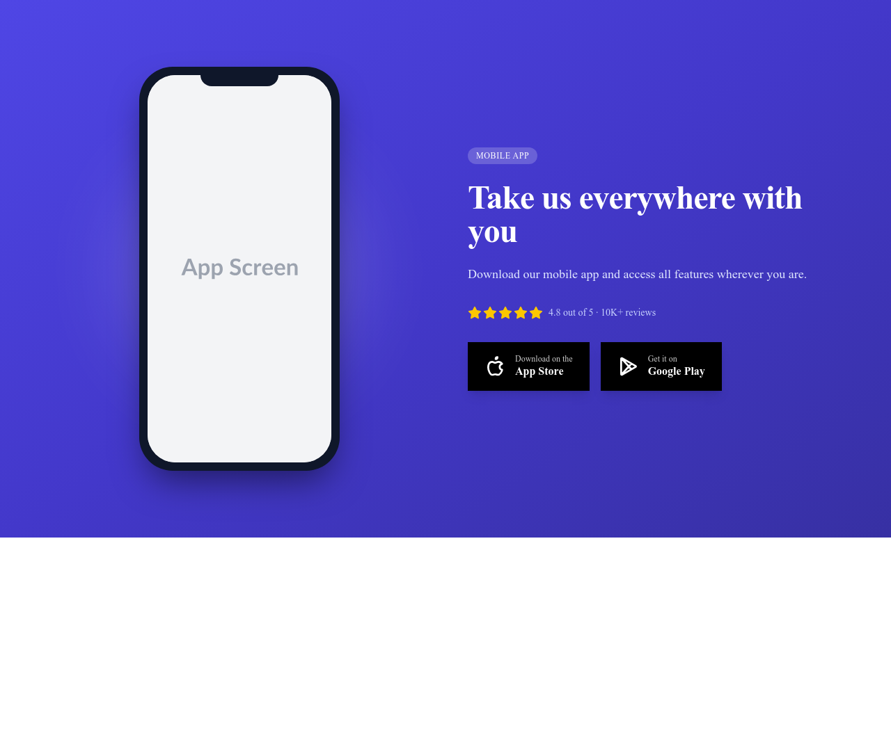 Screenshot of CTA App Download template