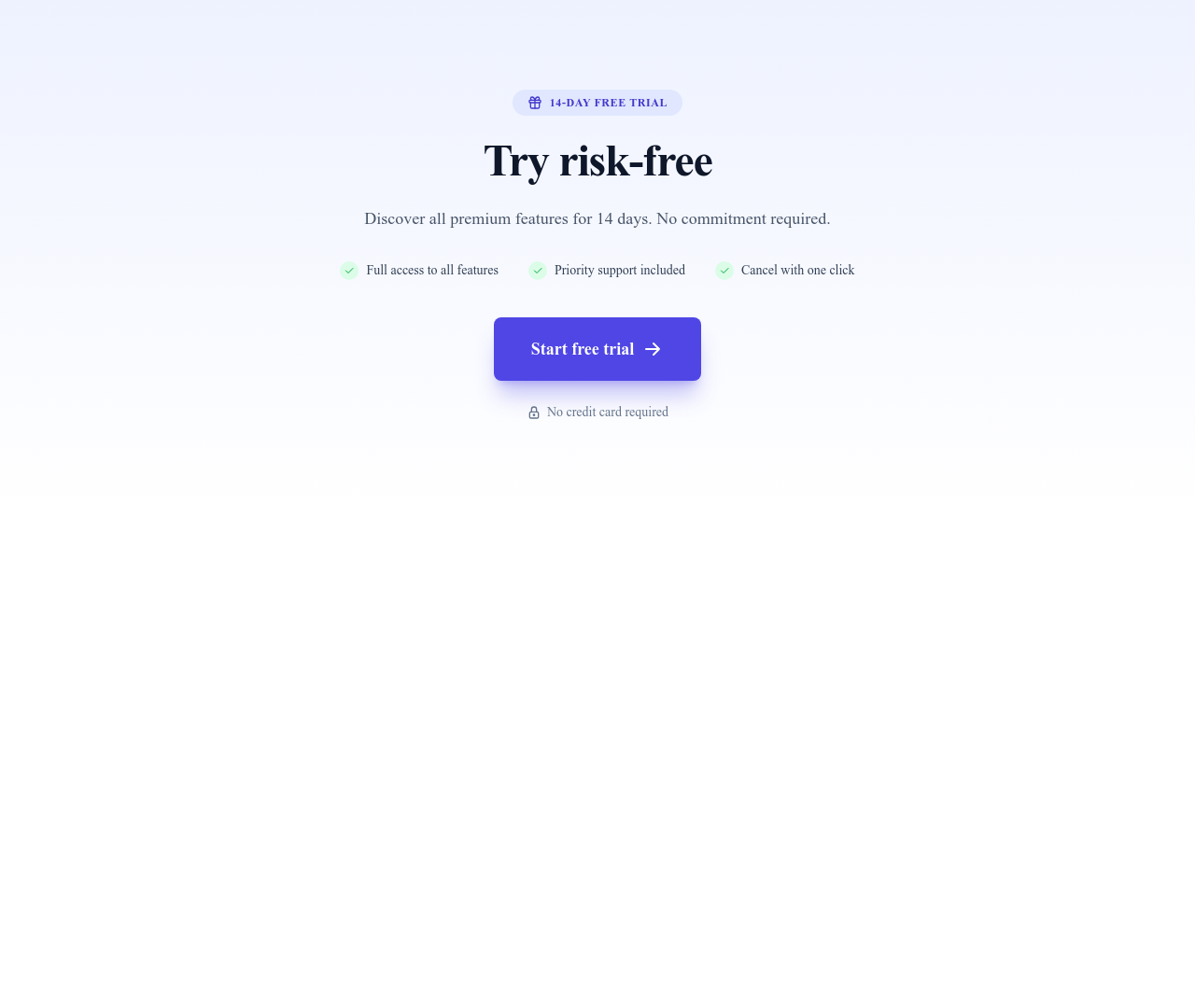 Screenshot of CTA Free Trial template