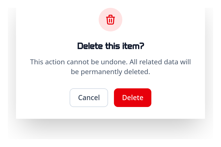 Screenshot of Dialog Delete template