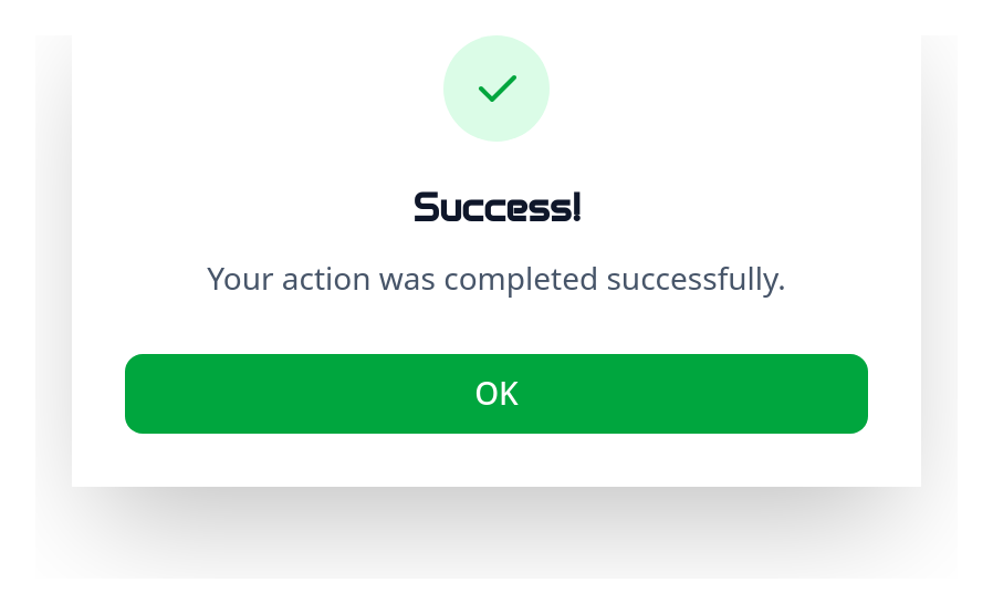 Screenshot of Dialog Success template