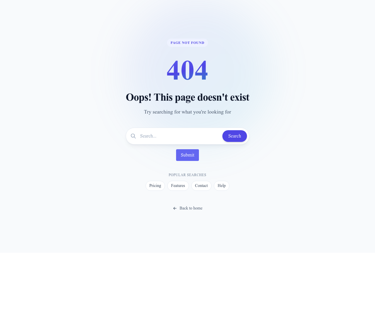 Screenshot of Error 404 with Search template