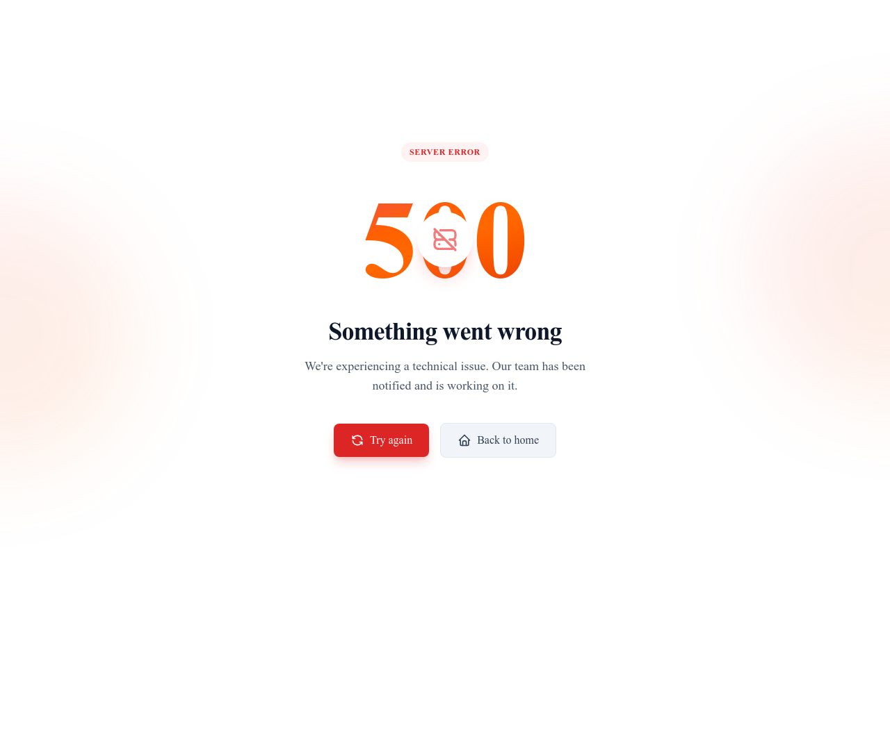 Screenshot of Error 500 template