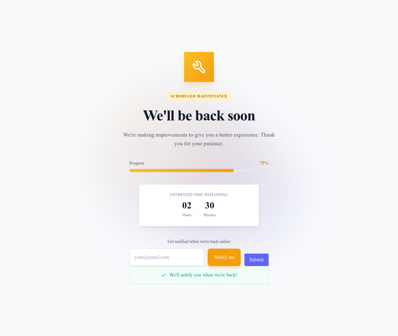 Screenshot of Maintenance Page template