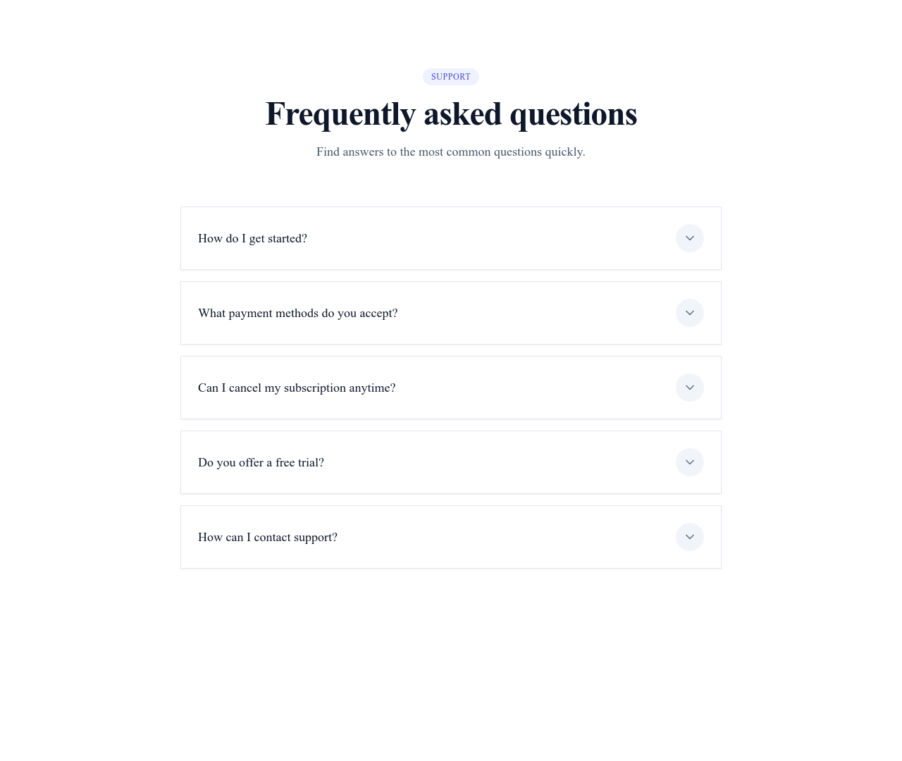 Screenshot of FAQ Accordion template