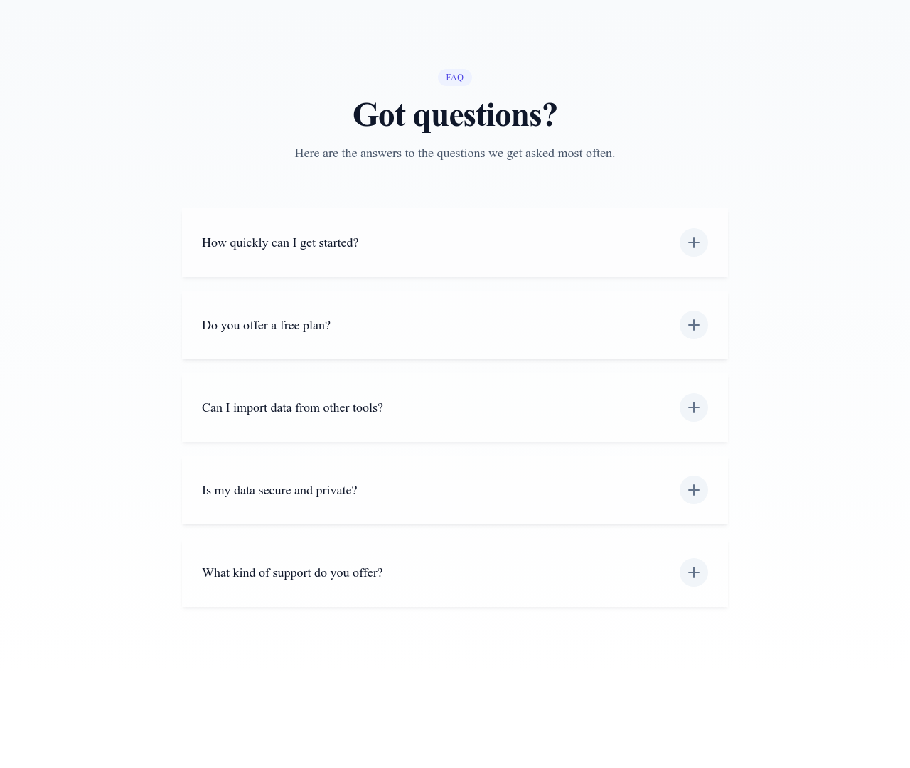 Screenshot of FAQ Accordion Animated template