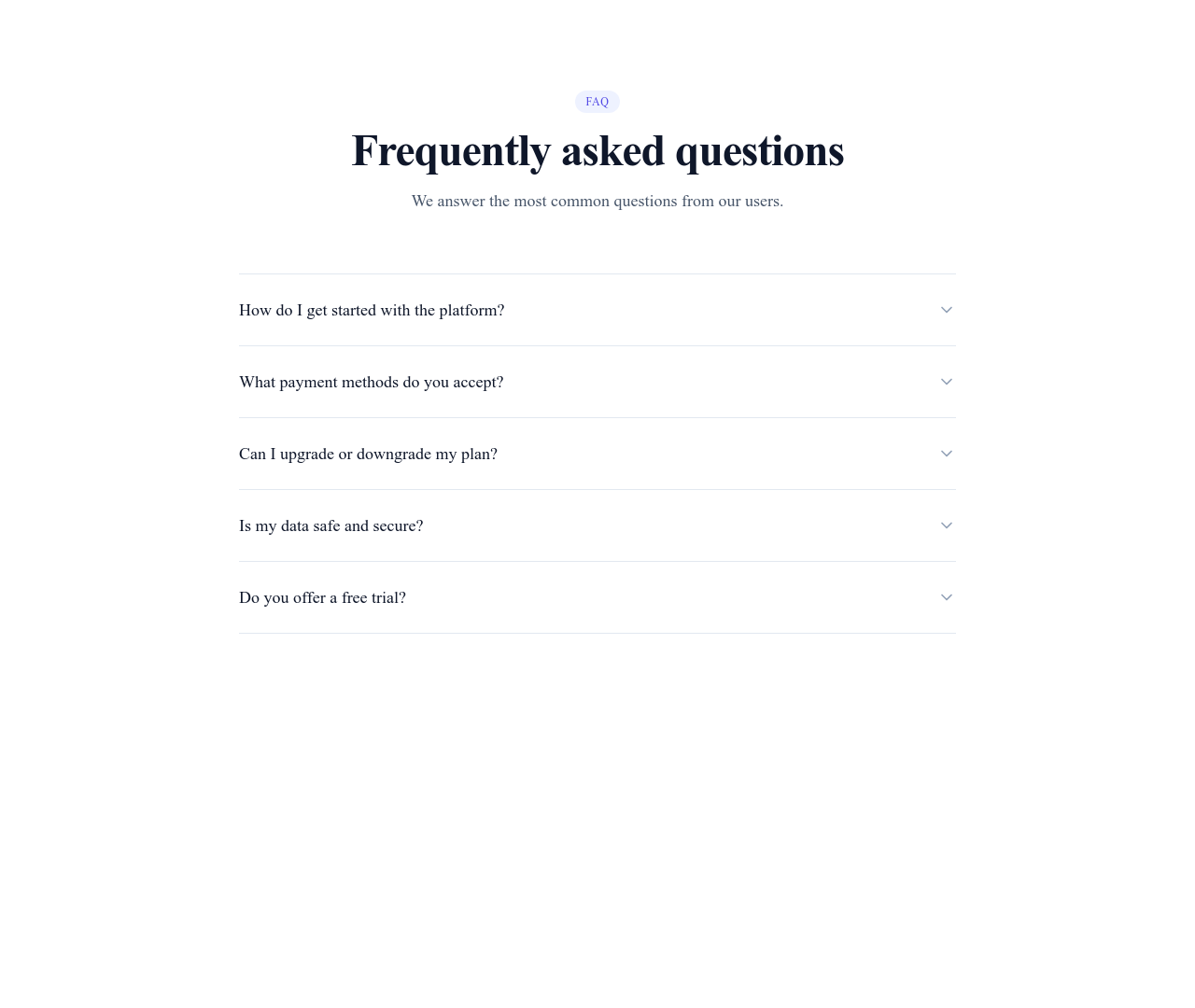 Screenshot of FAQ Accordion Bordered template