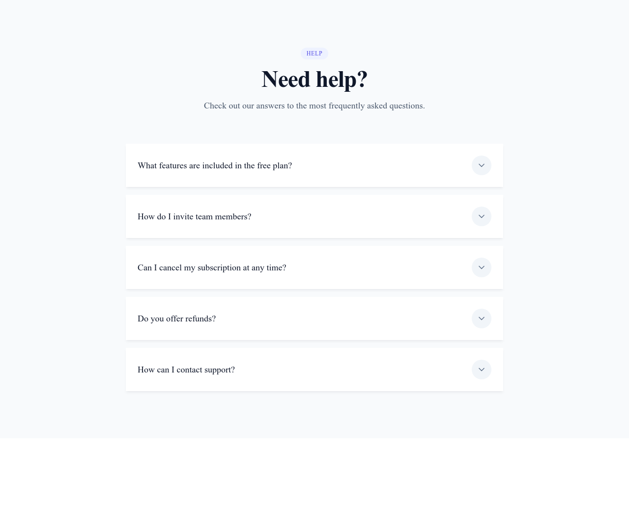 Screenshot of FAQ Accordion Cards template