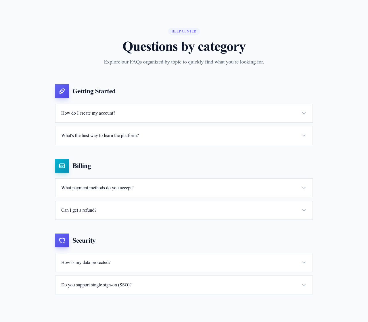 Screenshot of FAQ Accordion Categories template
