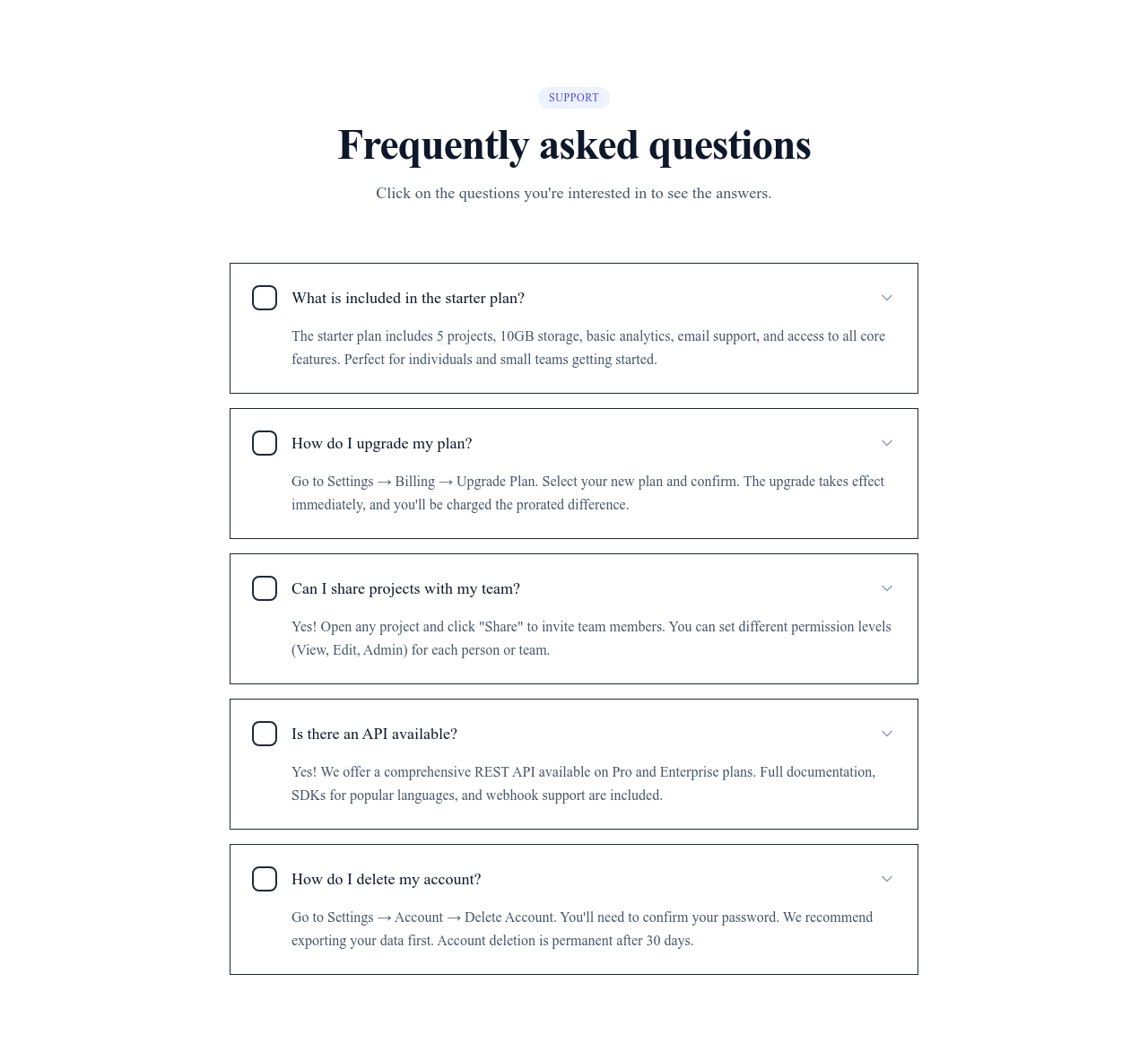 Screenshot of FAQ Accordion Multi Open template