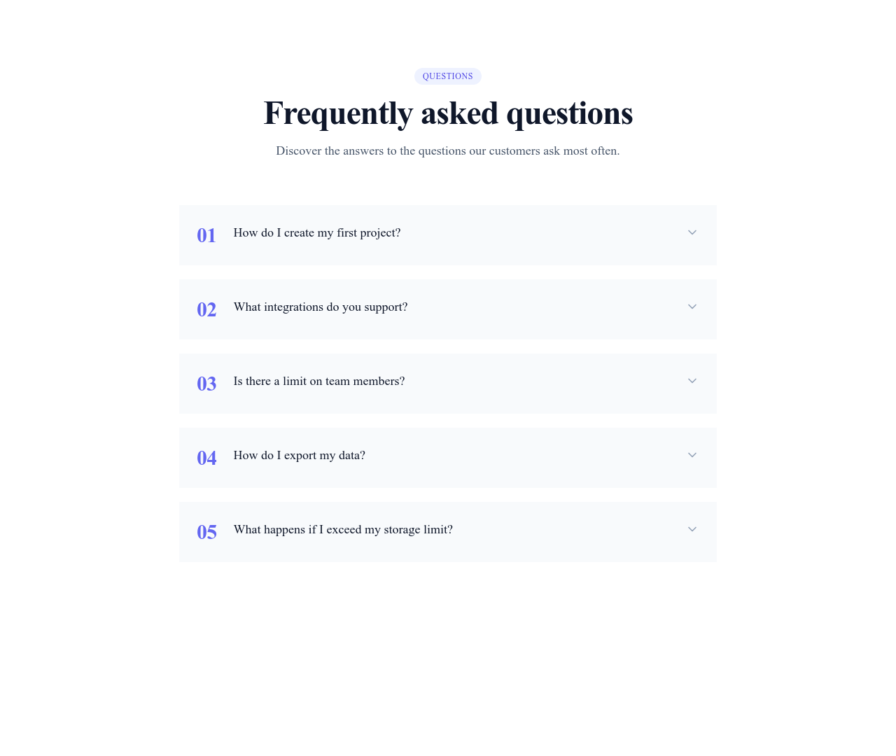 Screenshot of FAQ Accordion Numbered template