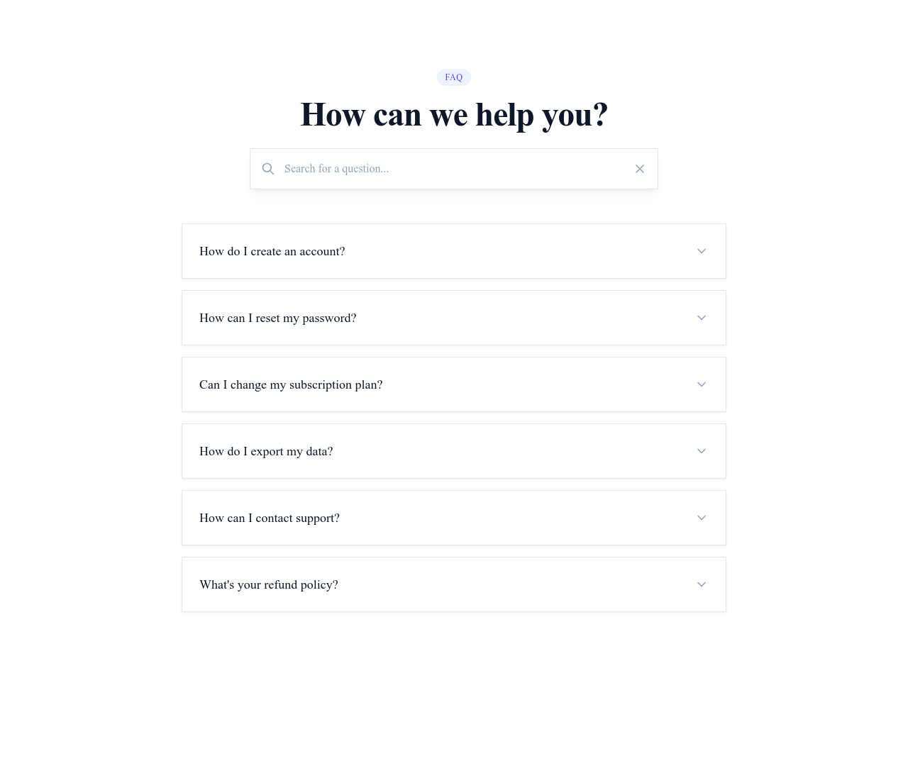 Screenshot of FAQ Accordion Search template