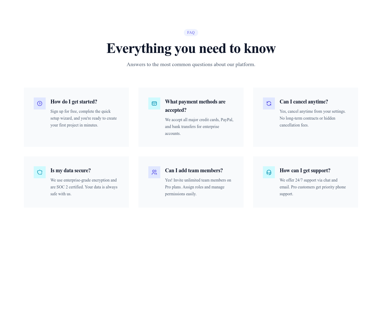 Screenshot of FAQ Grid template