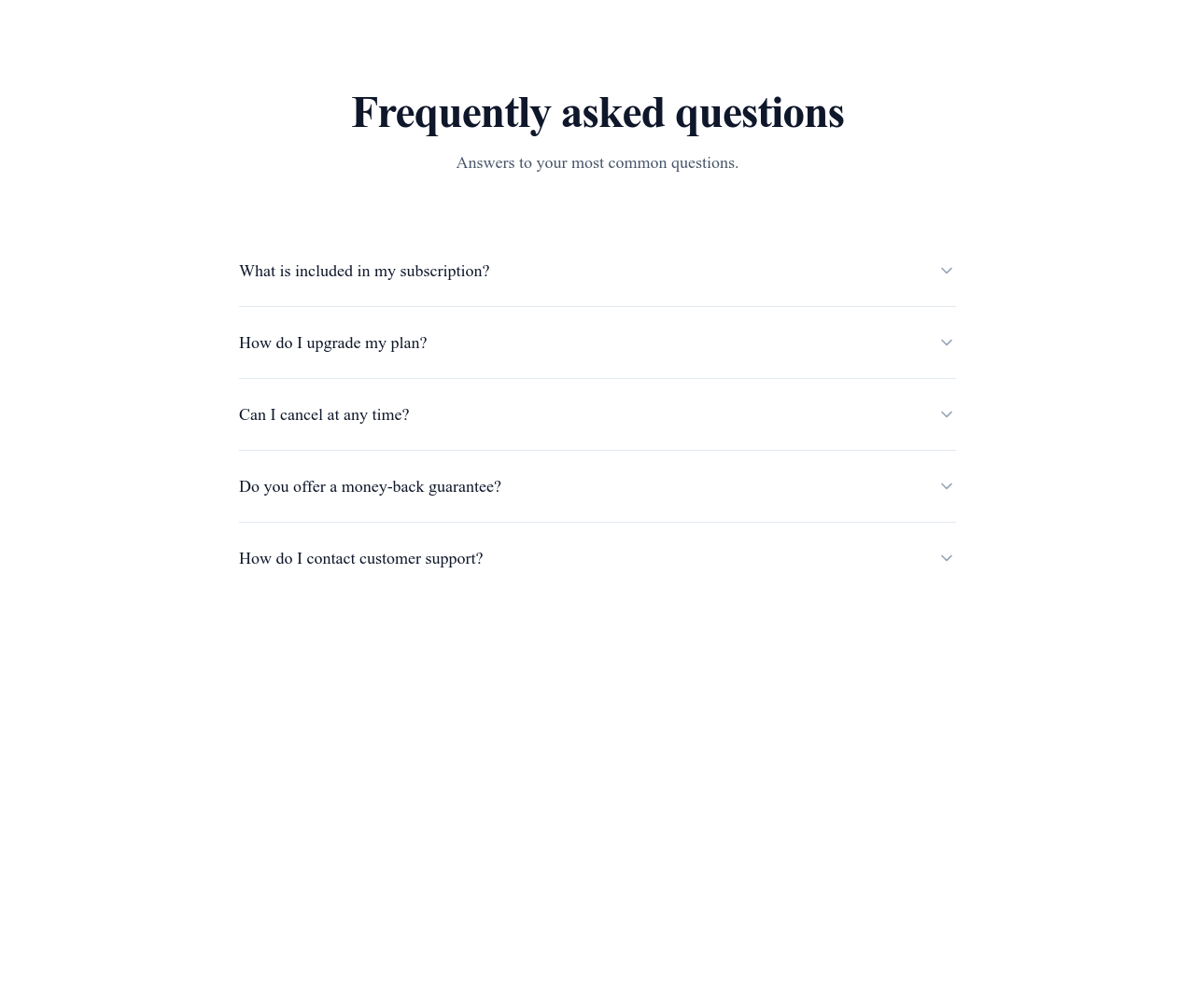 Screenshot of FAQ Section Centered template