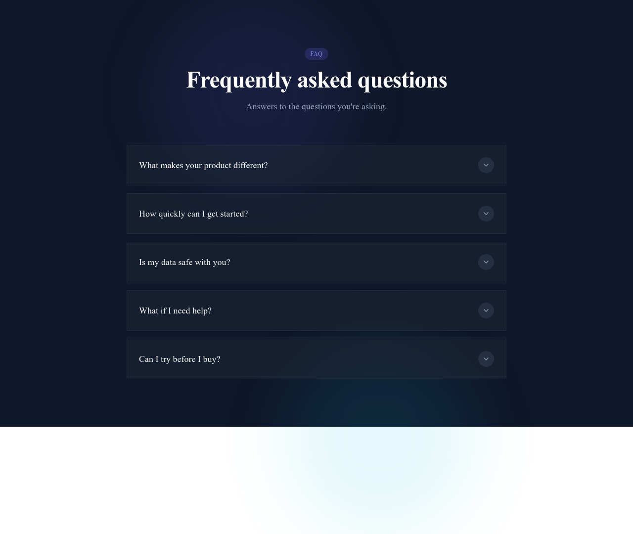 Screenshot of FAQ Section Dark template