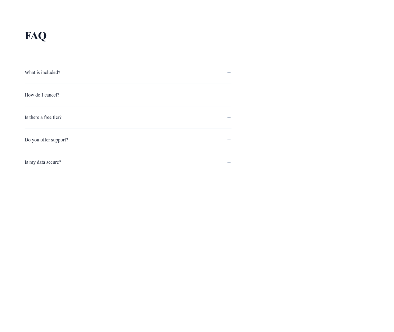Screenshot of FAQ Section Minimal template