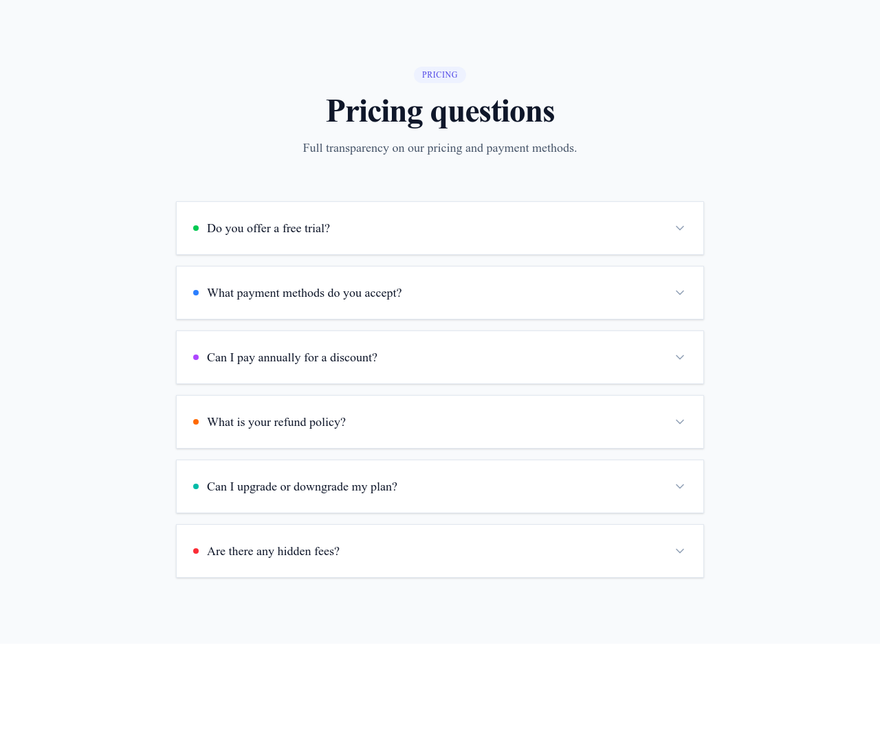Screenshot of FAQ Section Pricing template
