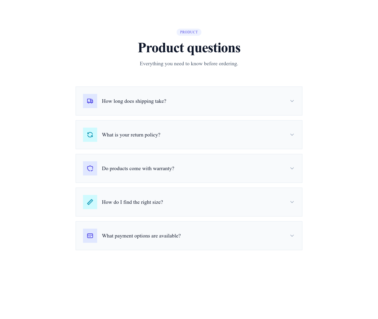 Screenshot of FAQ Section Product template