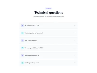 Screenshot of FAQ Section Technical template