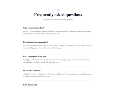 Screenshot of FAQ Simple List template