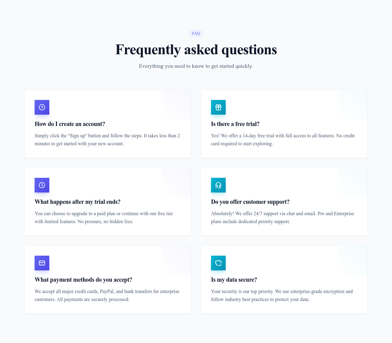 Screenshot of FAQ Two Columns template
