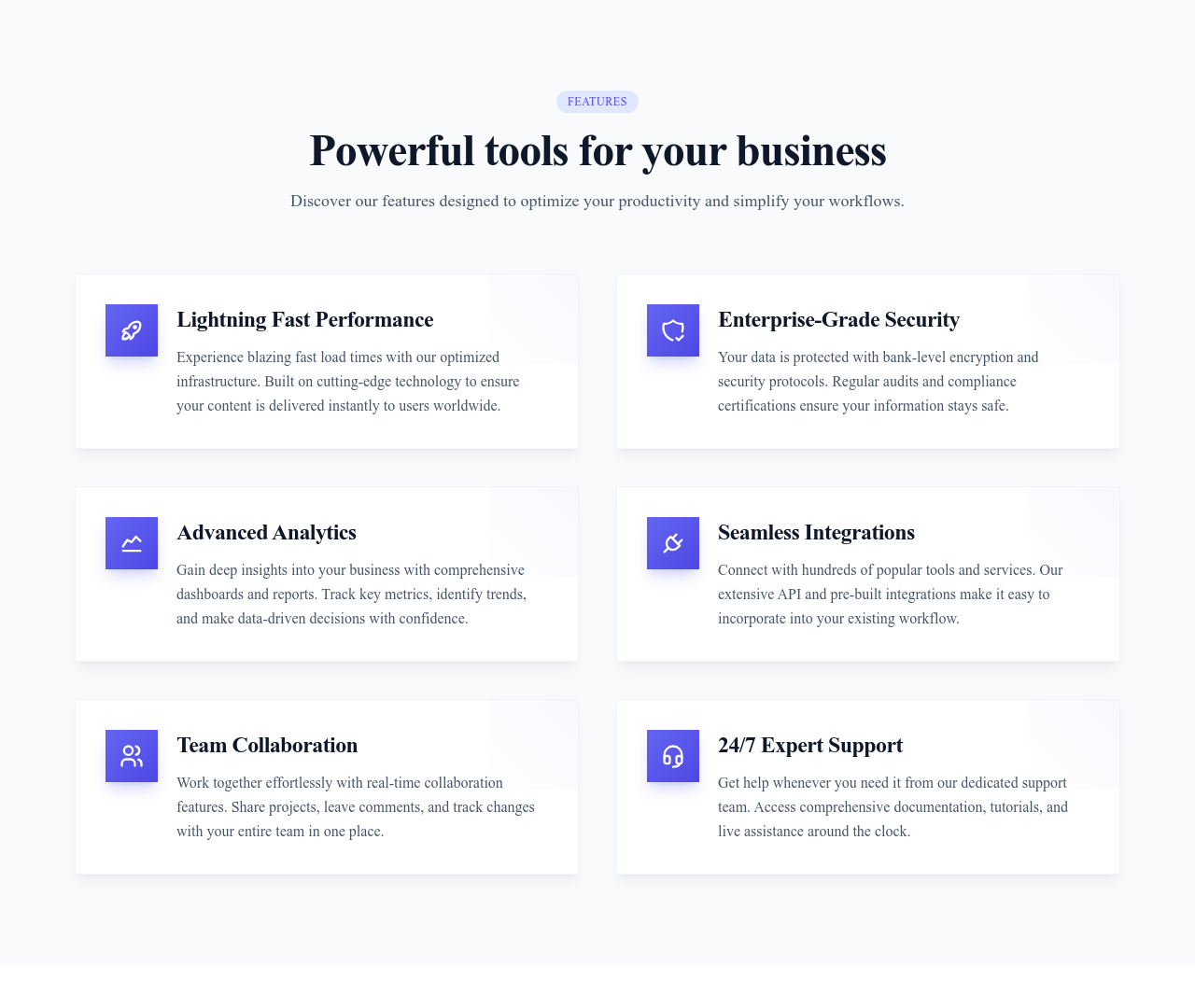 Screenshot of Features Grid 2 Columns template