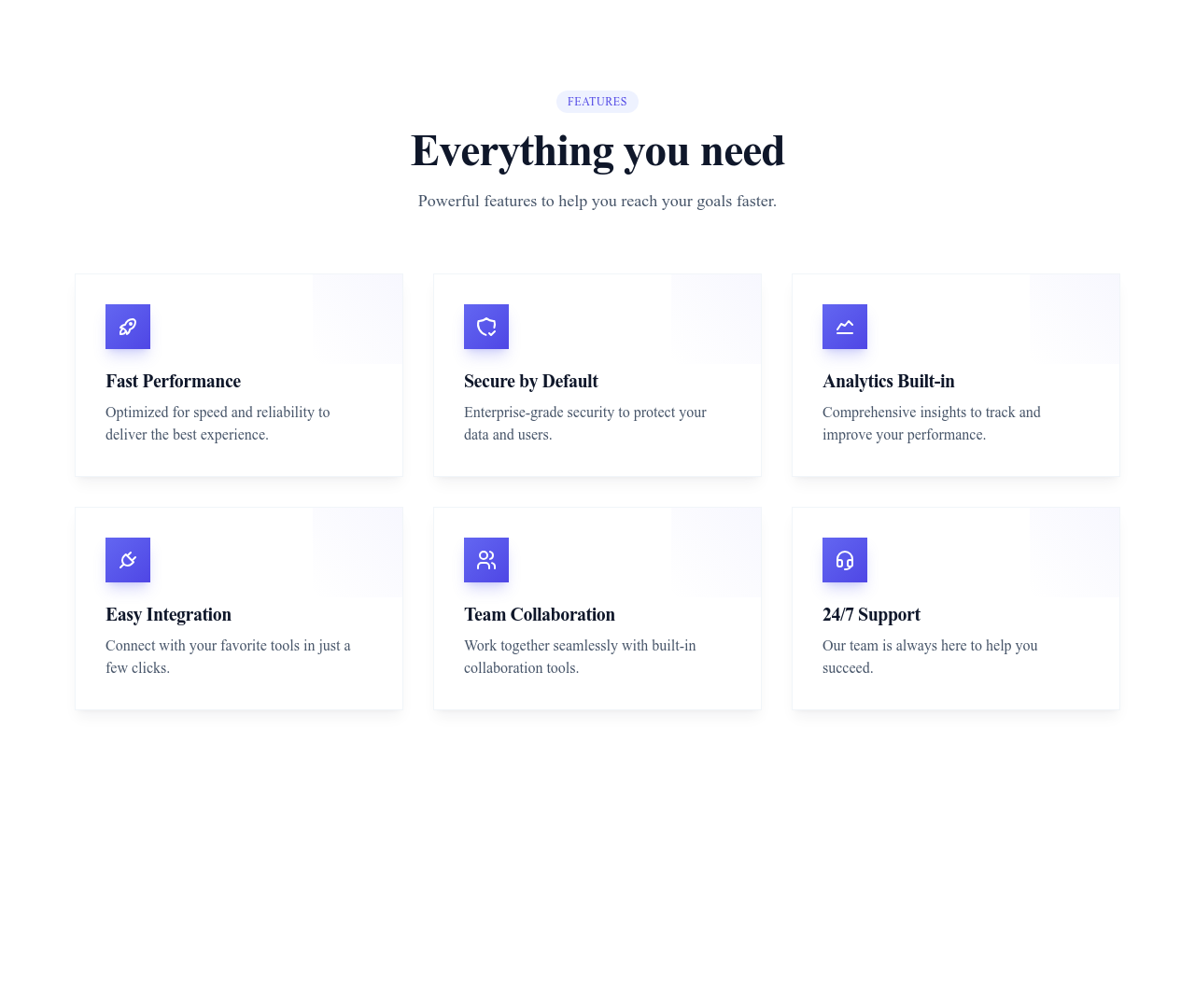 Screenshot of Features Grid 3 Columns template