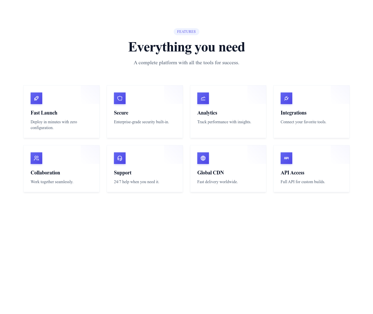 Screenshot of Features Grid 4 Columns template