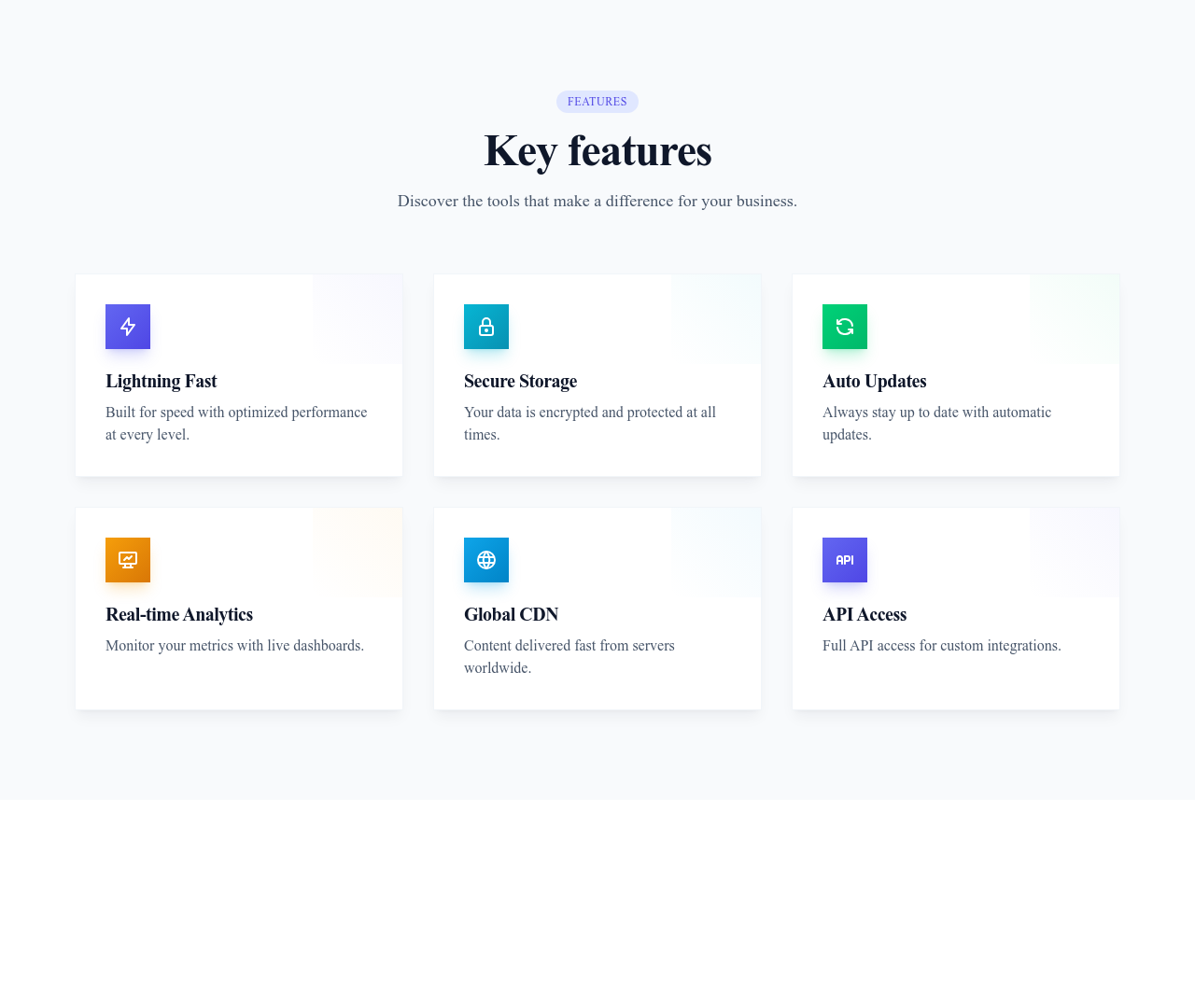 Screenshot of Features Grid Cards template