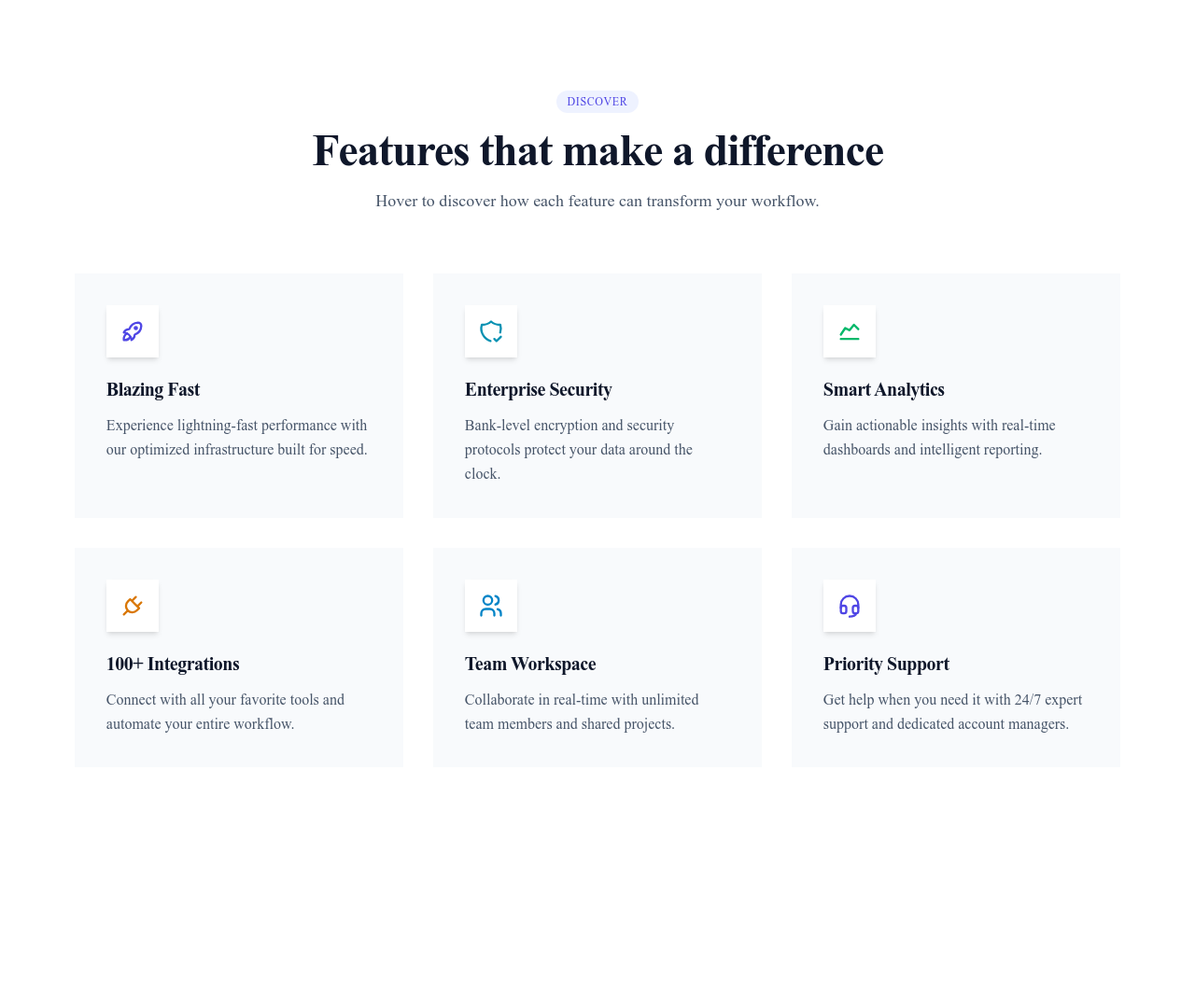 Screenshot of Features Grid Cards Hover template
