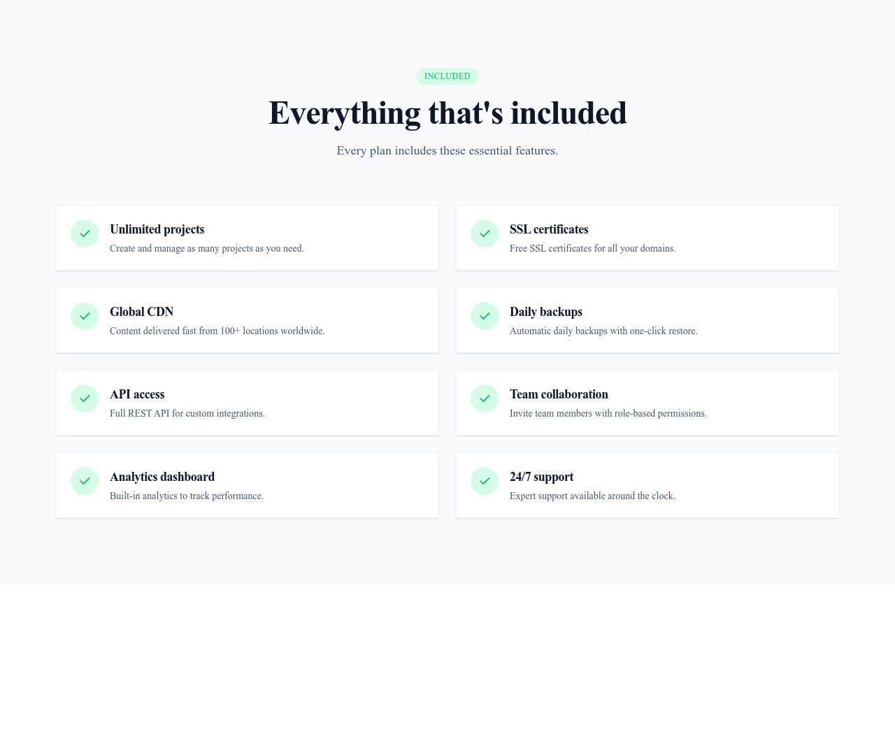 Screenshot of Features Grid Checkmarks template