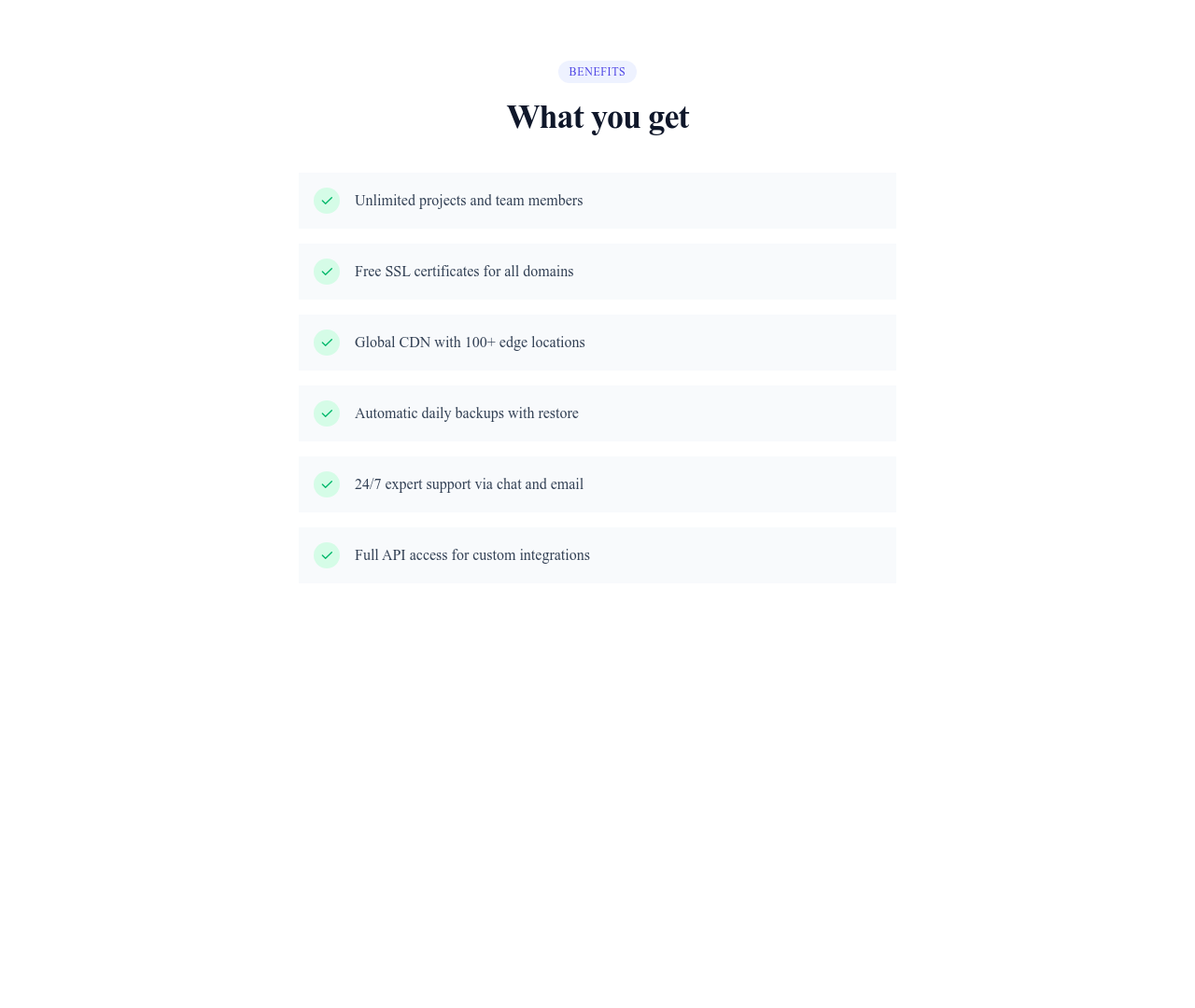 Screenshot of Features List Simple template