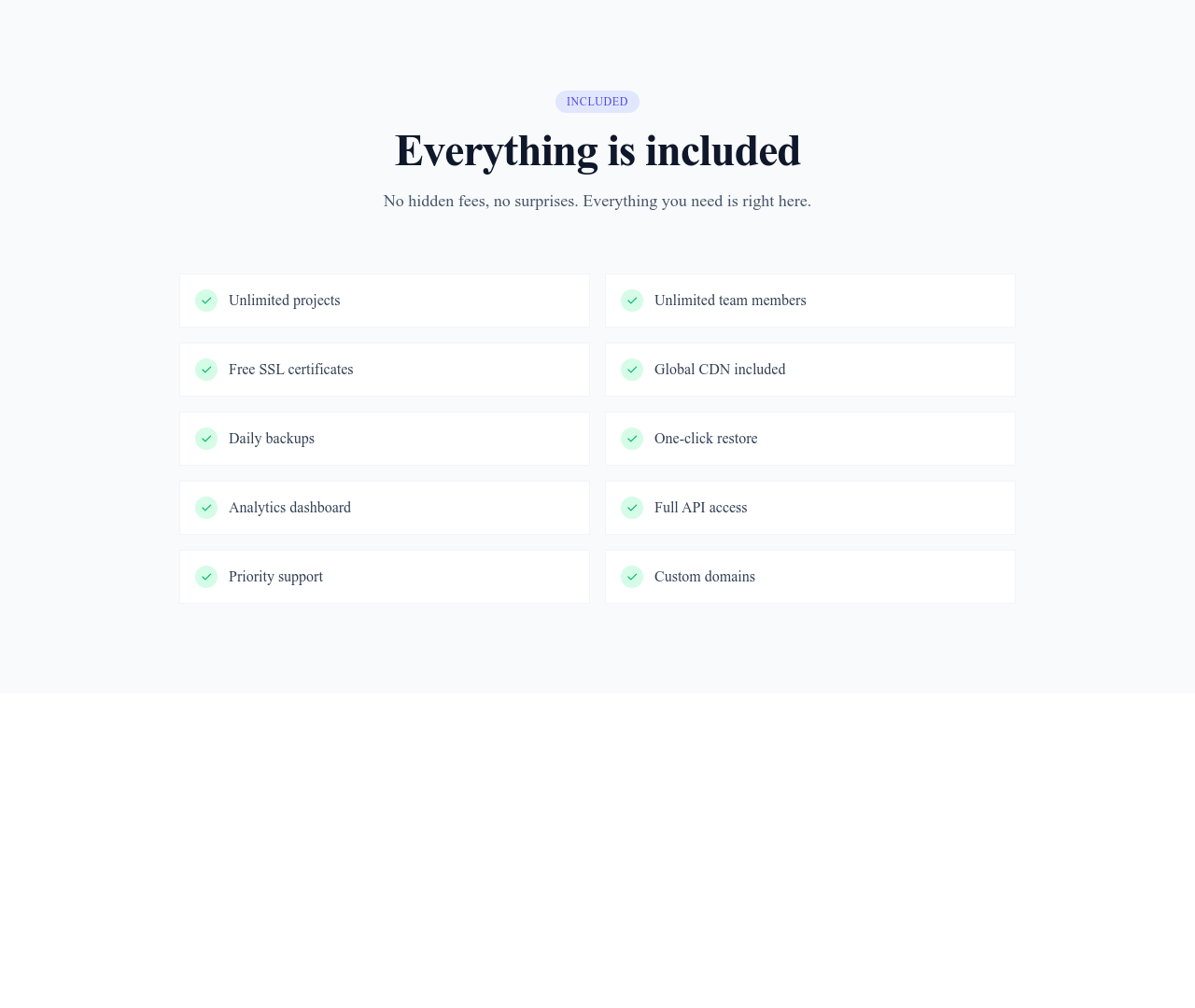 Screenshot of Features List Two Columns template