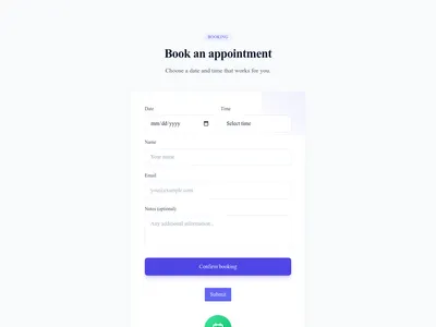 Screenshot of Form Booking template