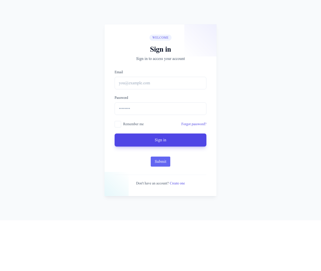 Screenshot of Form Login template