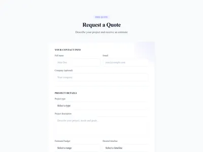 Screenshot of Form Quote Request template