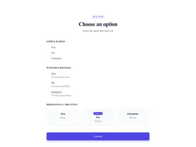 Screenshot of Form Radio Group template