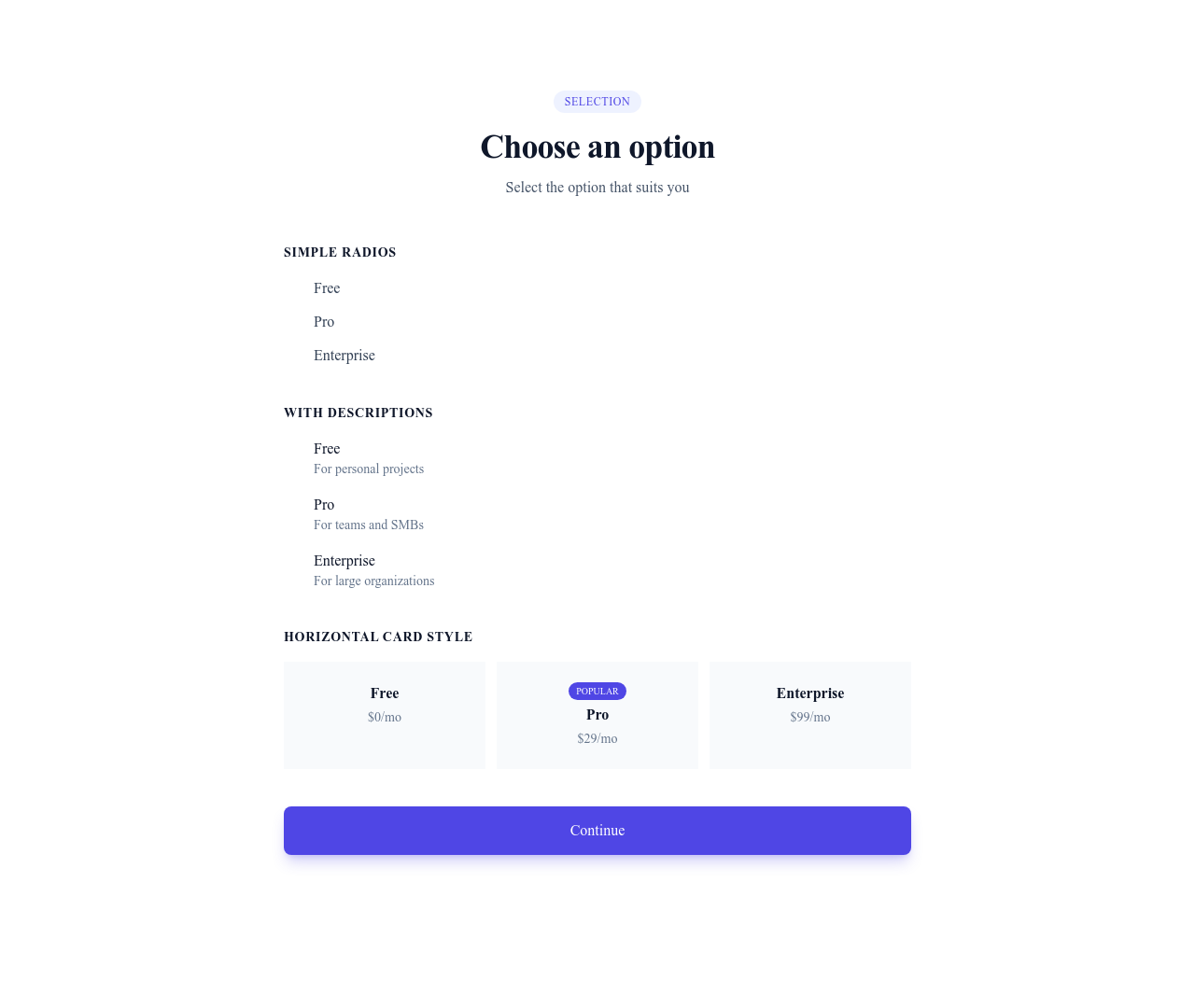 Screenshot of Form Radio Group template