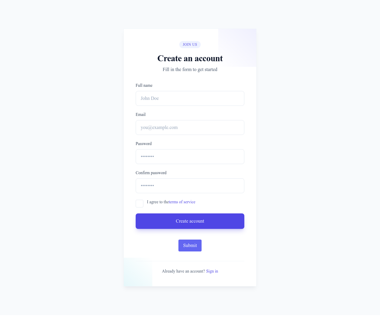 Screenshot of Form Register template