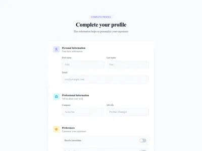 Screenshot of Form Sections template