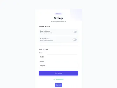 Screenshot of Form Settings template