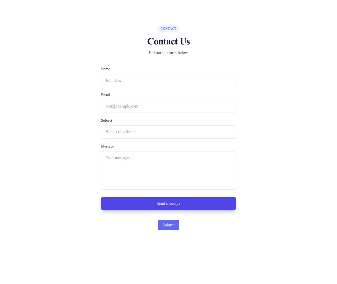 Screenshot of Form Single Column template