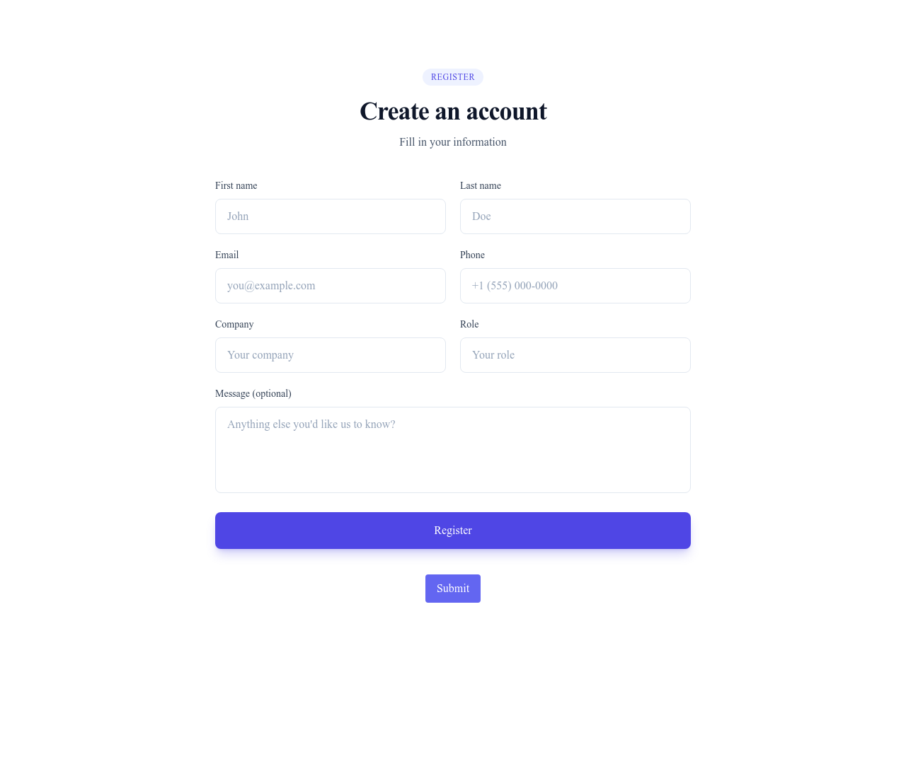 Screenshot of Form Two Columns template