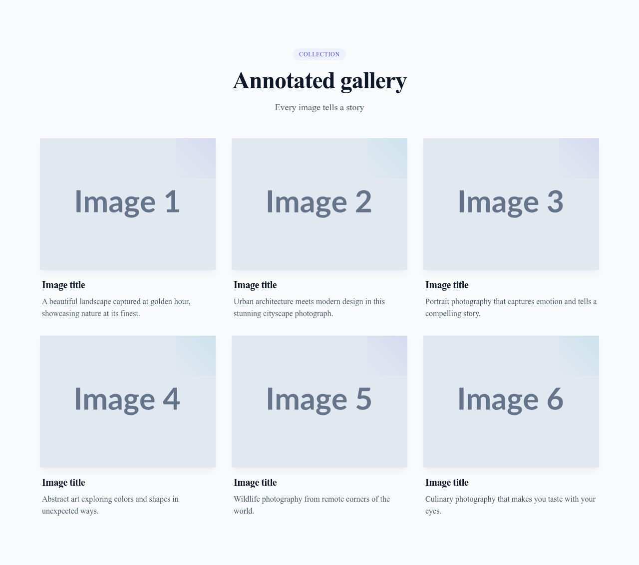 Screenshot of Gallery with Captions template
