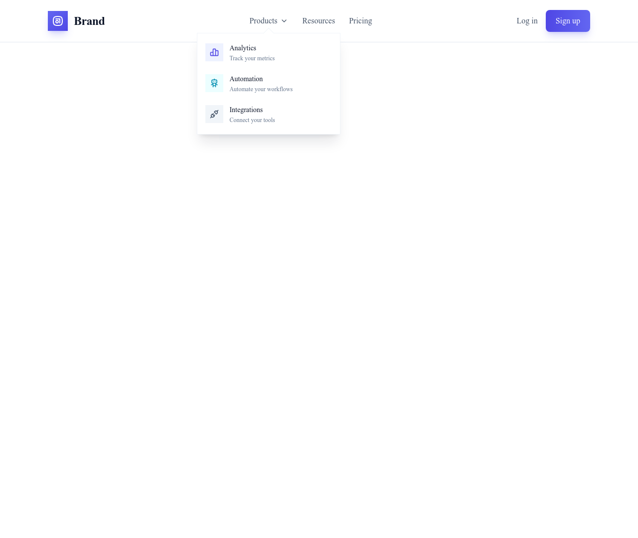 Screenshot of Header with Dropdown template