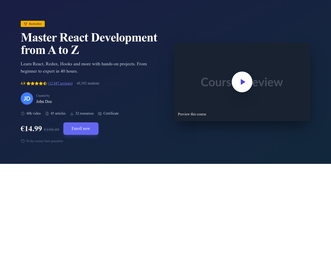 Screenshot of Hero Course Education template
