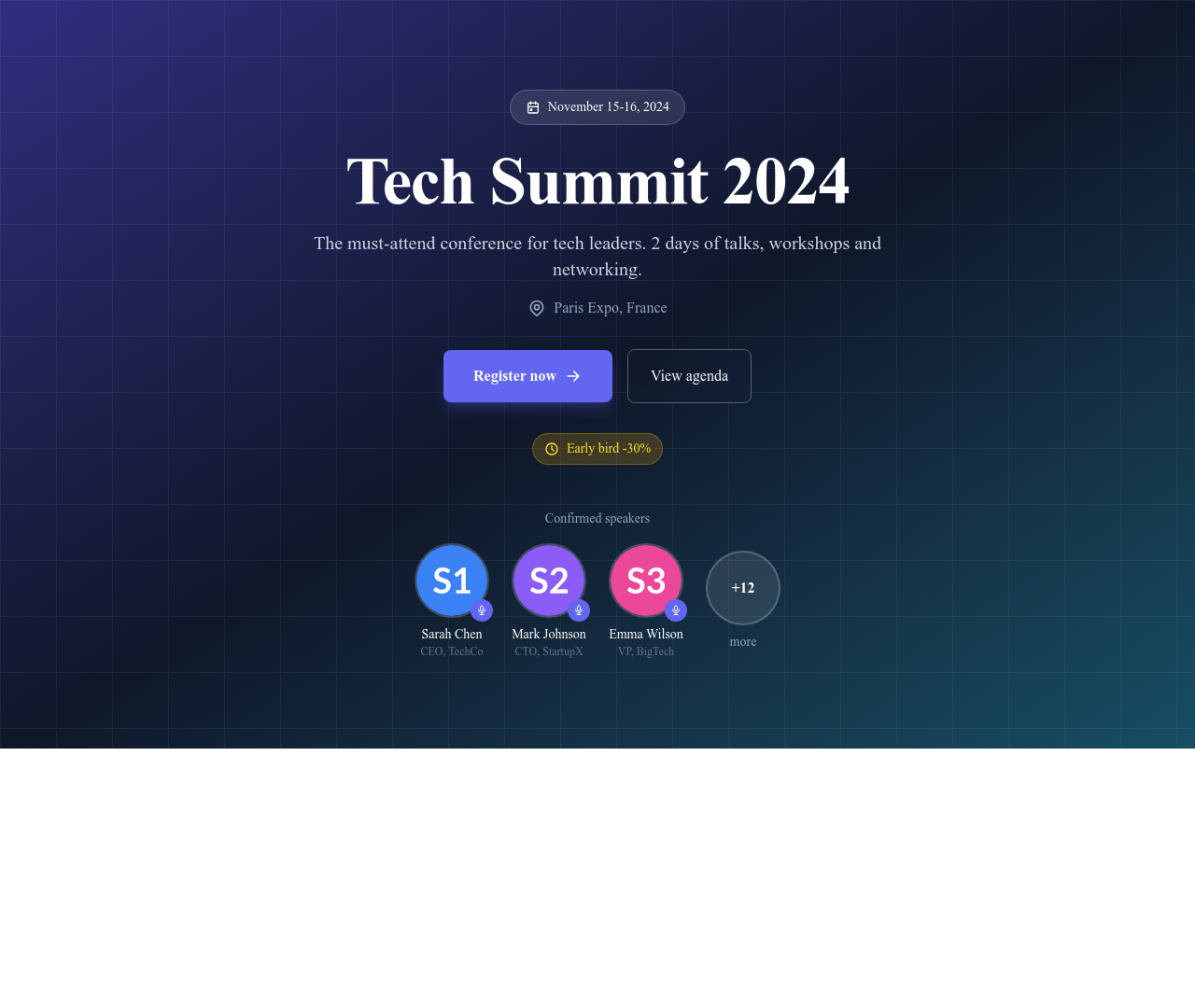 Screenshot of Hero Event Conference template