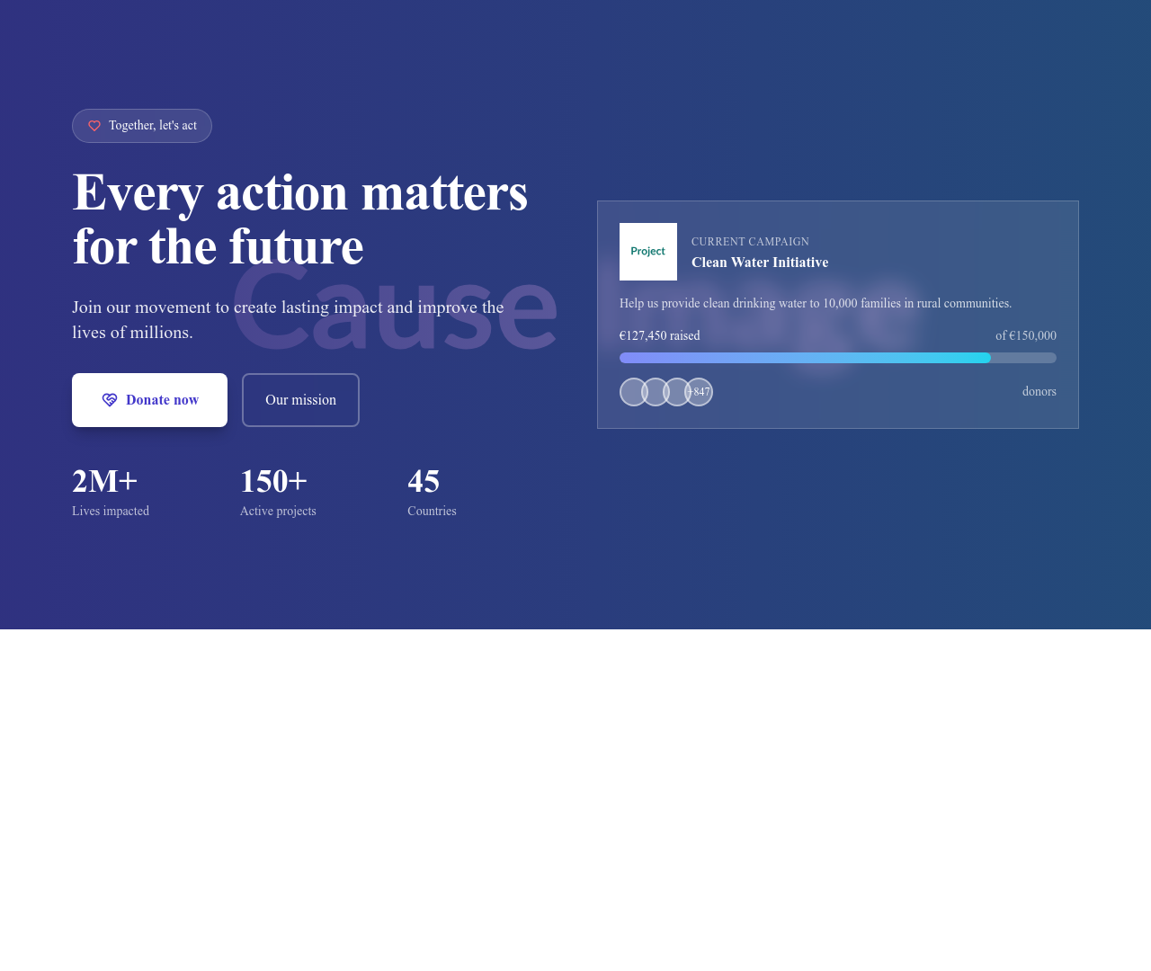 Screenshot of Hero Nonprofit Cause template